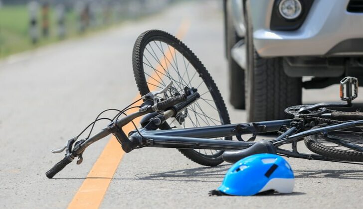 Bicycle on the road after it was struck by a vehicle