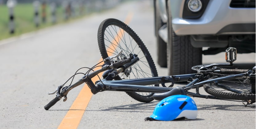 Bicycle on the road after it was struck by a vehicle