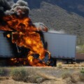 crashed semi truck on fire