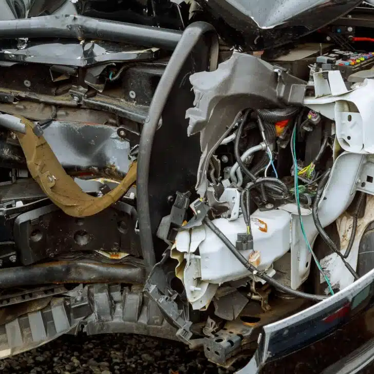 Car after crash, crashed blue car, accident Damage from a rear