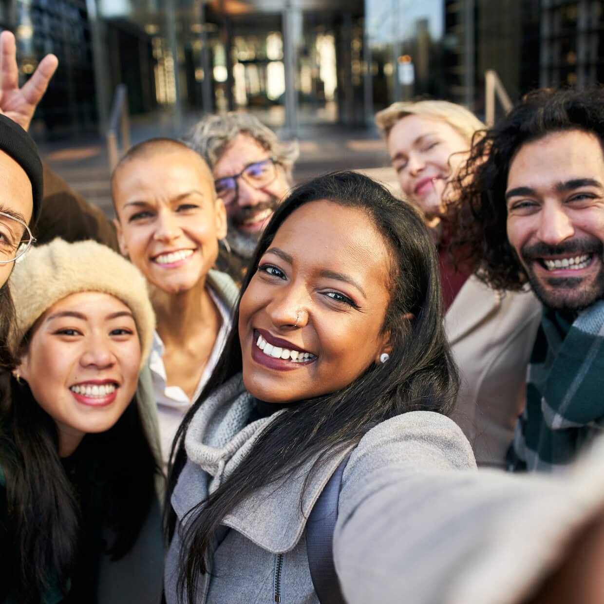 happy group in a selfie