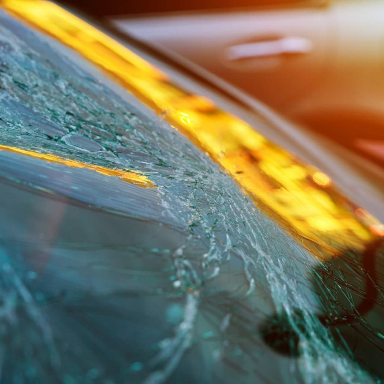 broken glass on of car with broken after crash accident windshield