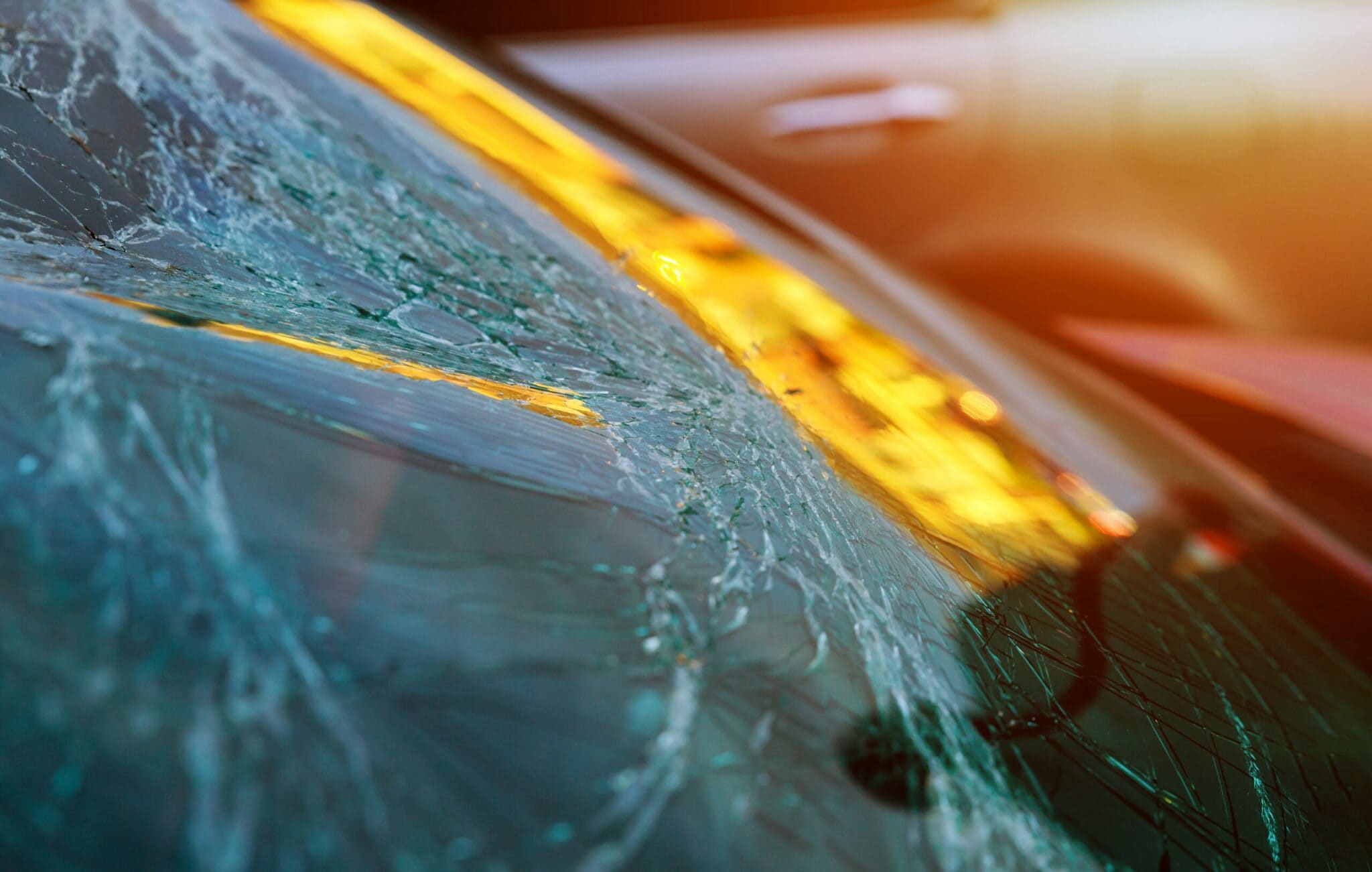 broken glass on of car with broken after crash accident windshield
