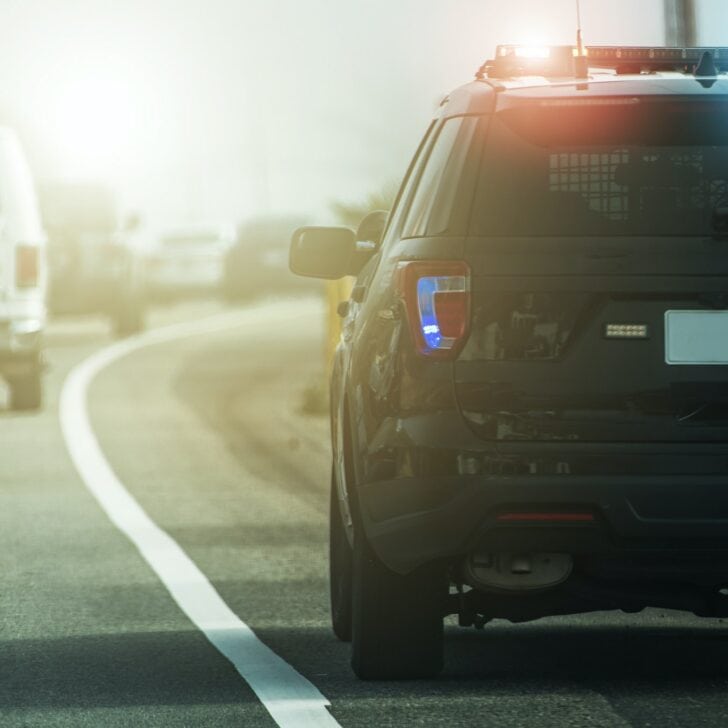 Highway Police Patrol Cruiser on Side of a Road