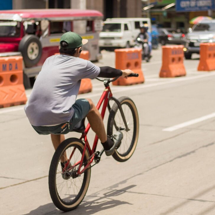 riding bicycle wrong way in the street