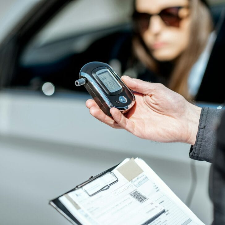 Policeman with alcotest device
