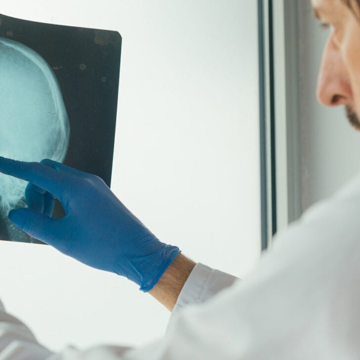 Doctor examining x-ray of the skull