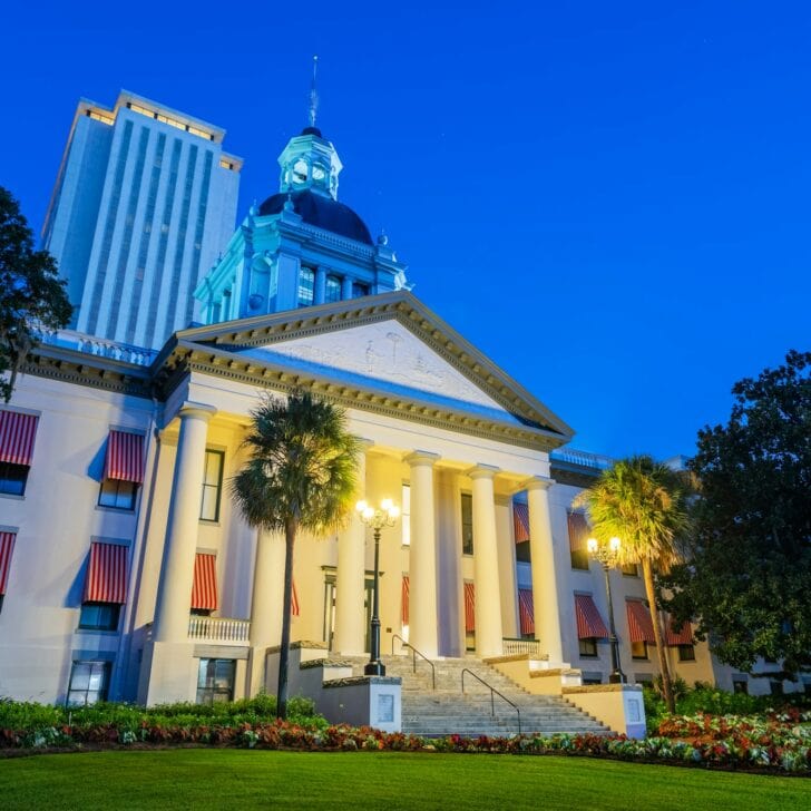 Tallahassee, Florida, USA at the Old and New Capitol Building