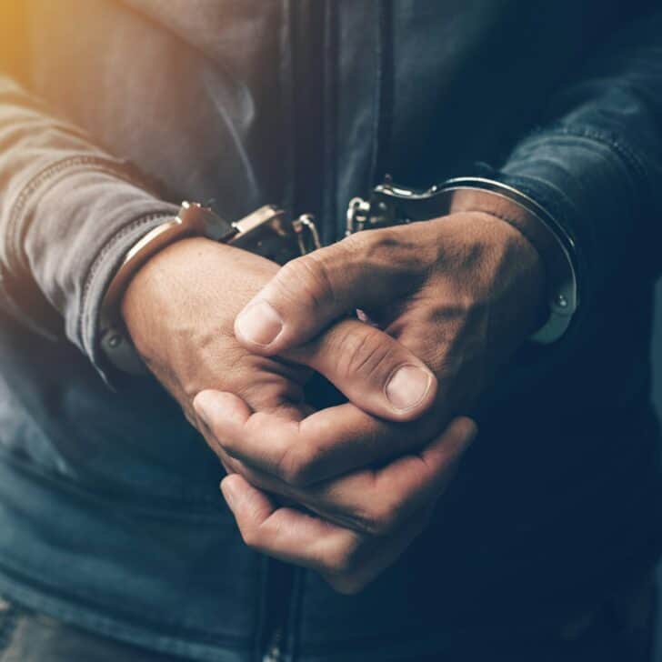Arrested computer hacker with handcuffs