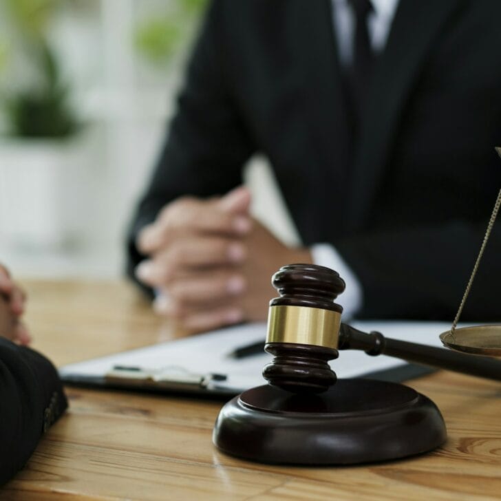 Attorney or lawer consulting client about his offense.
