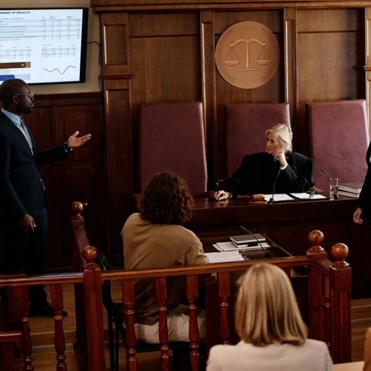 Young confident African American attorney making presentation of statistic data