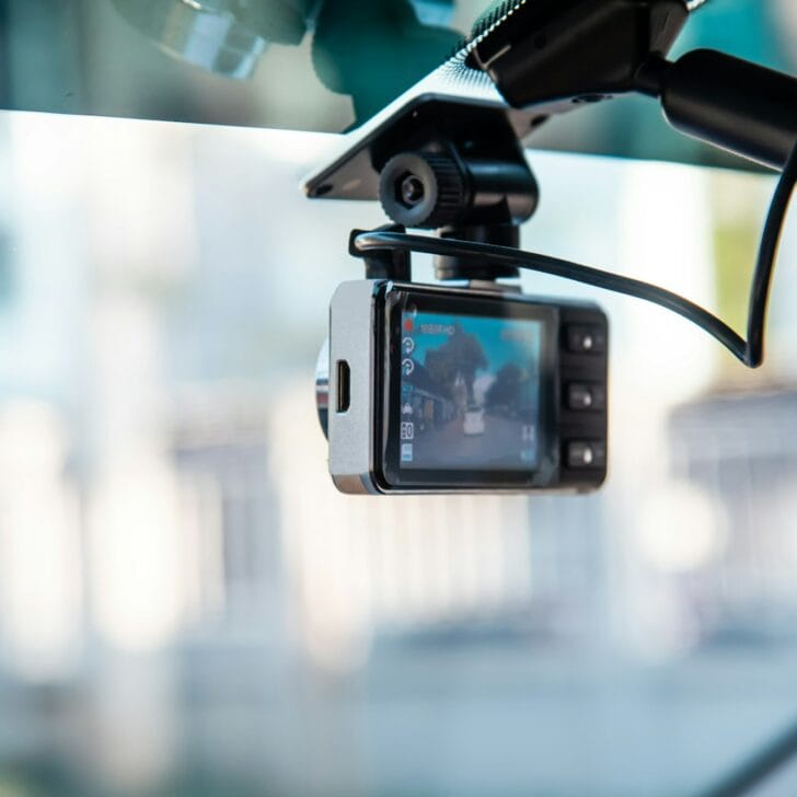 Car video camera attached to the windshield to record driving and prevent danger from driving