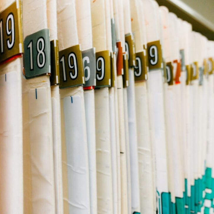 Medical records, pile of patient charts