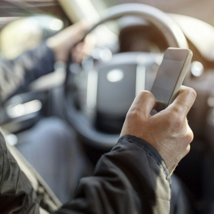 Texting while driving using cell phone in car