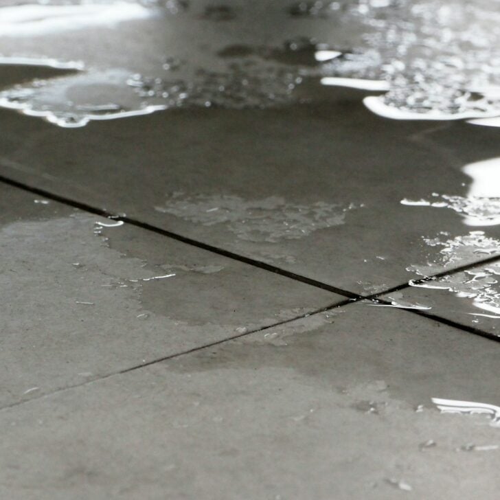 Wet floor close up. it can cause slippery by water.