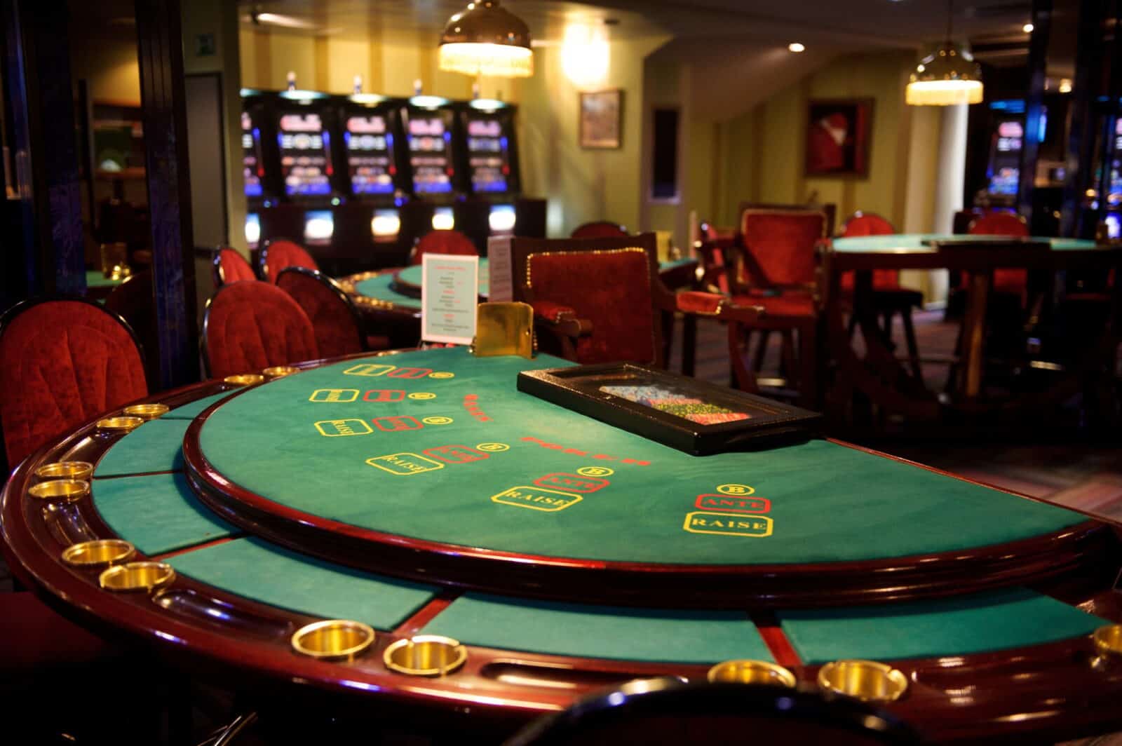 An empty blackjack table in a casino