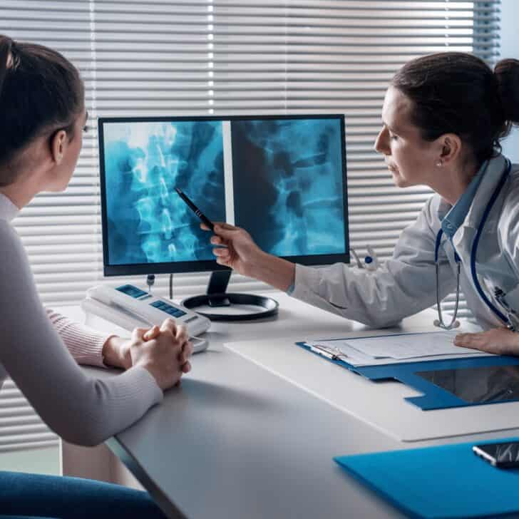 Doctor checking a patient's x-ray of spine